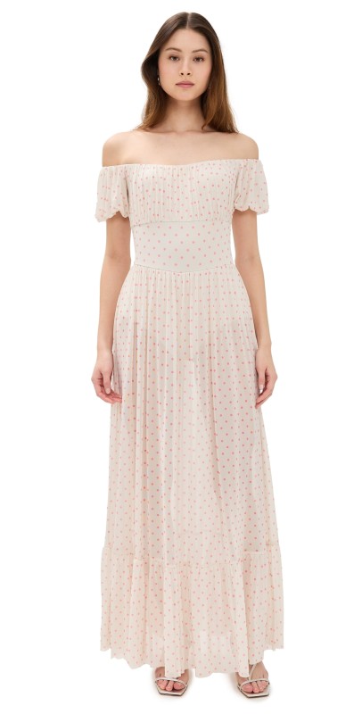 AFRM Moreno Dress Coral Micro Dot