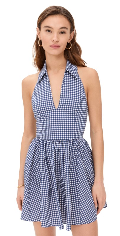 CAROLINE CONSTAS Aya Open Back Collared Mini Dress Navy Ivory Combo