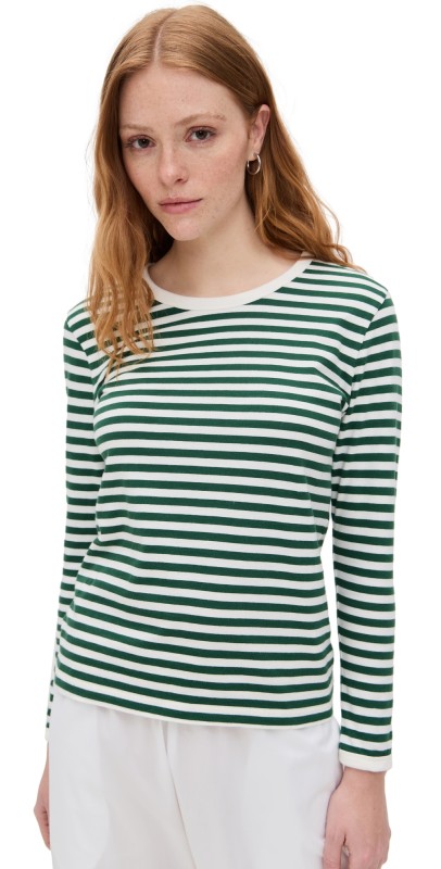 Suzie Kondi Leros Crew Long Sleeve Sweatshirt Grass/Ivory Stripe