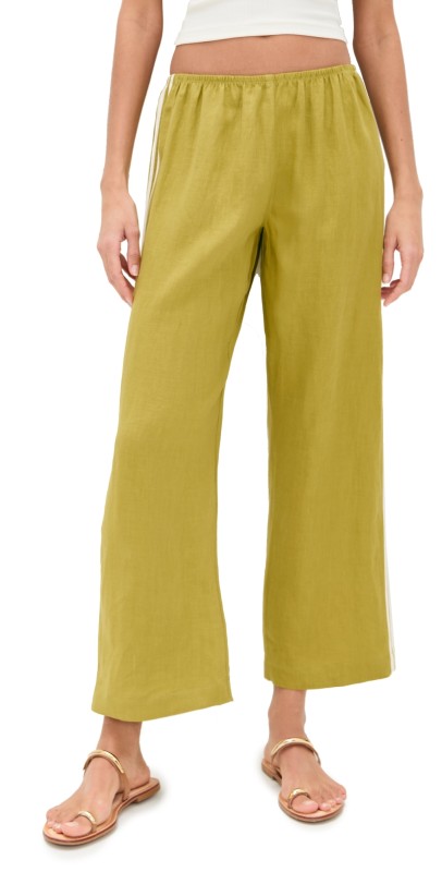 DONNI. The Linen Stripe Crop Racer Pants Pistachio