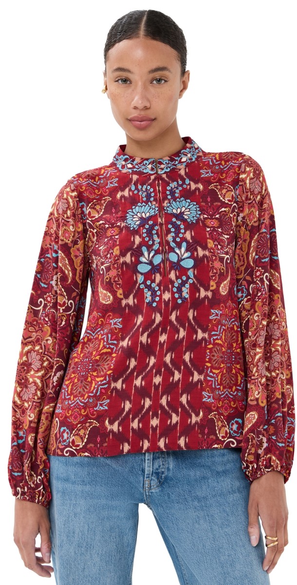 Figue Kit Top Kaleidoscope Paisley Red