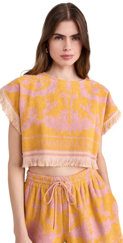 Zimmermann Wylie Toweling Crop Top Mustard/Pink