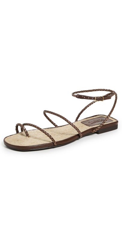 Schutz Kaya Straw Flat Sandals Desert Brown