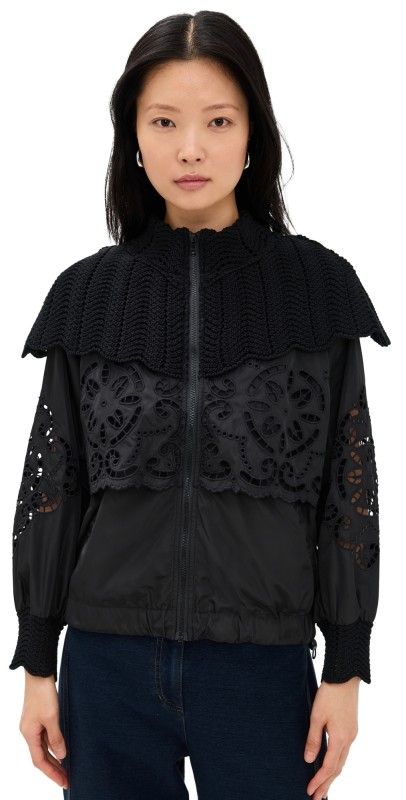 Sea Dahlia Eyelet Windbreaker Black