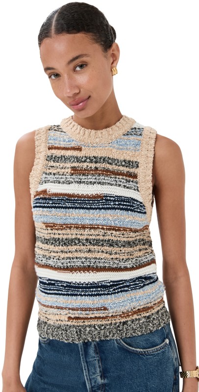 Veronica Beard Cropped Jerrel Knit Tank Whisky Multi