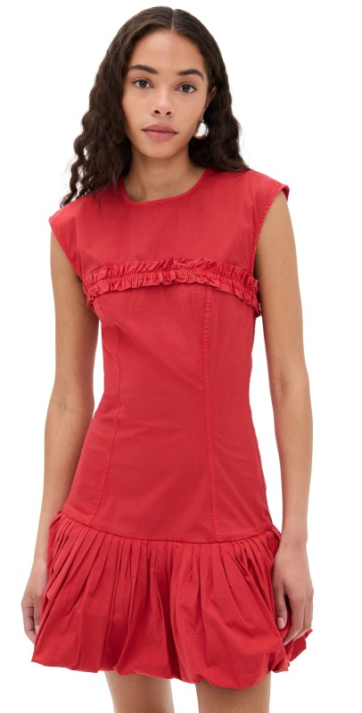 GANNI Washed Stretch Cotton Corset Mini Dress Racing Red