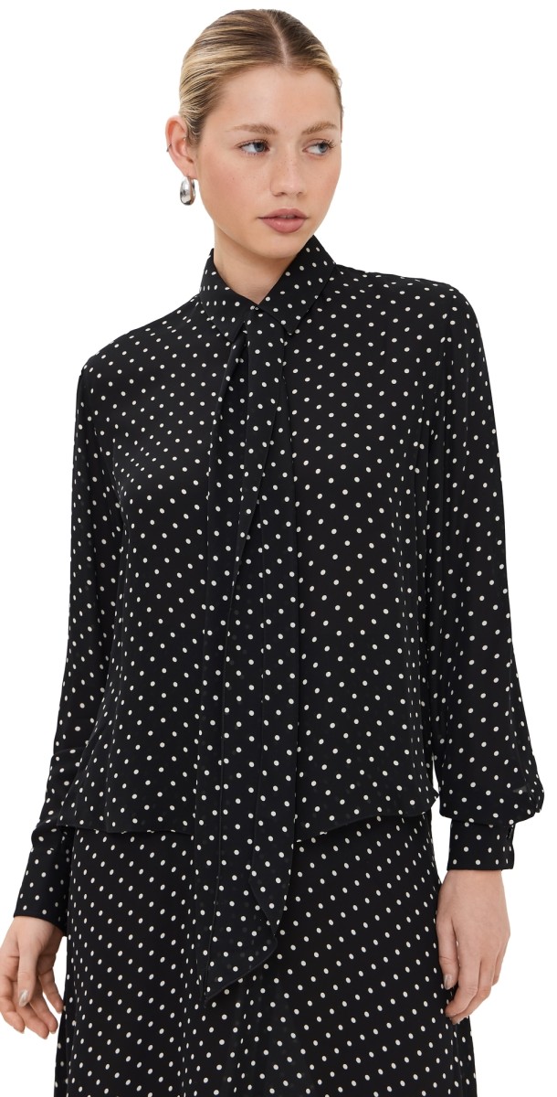 WARDROBE. NYC Silk Blouse Black Polka Dot