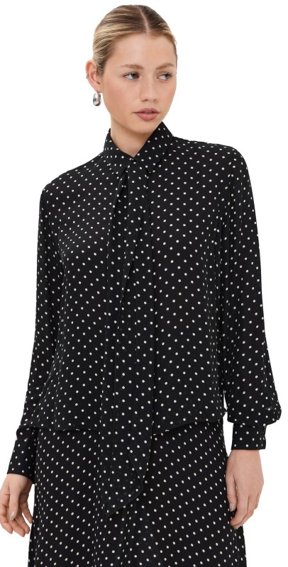 WARDROBE. NYC Silk Blouse Black Polka Dot