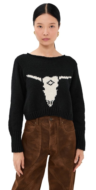 Alix of Bohemia Leigh Cow Skull Sweater Black