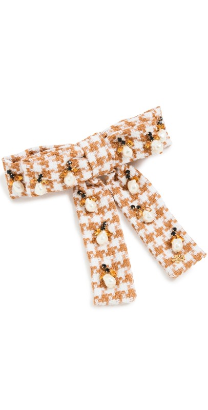 Lele Sadoughi Acorn Pearl Antoinette Bow Barrette Tweed