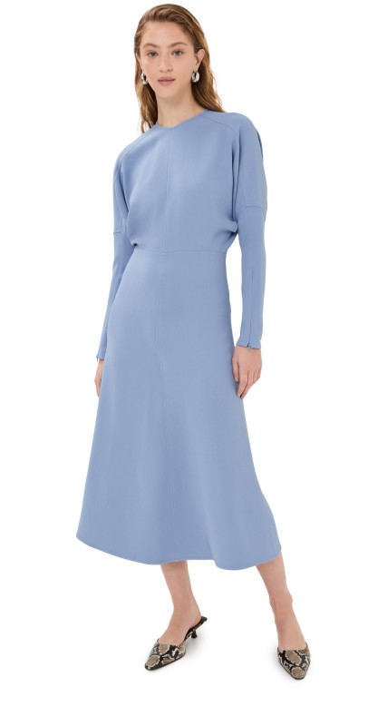 Victoria Beckham Long Sleeve Dolman Midi Dress Bluebell