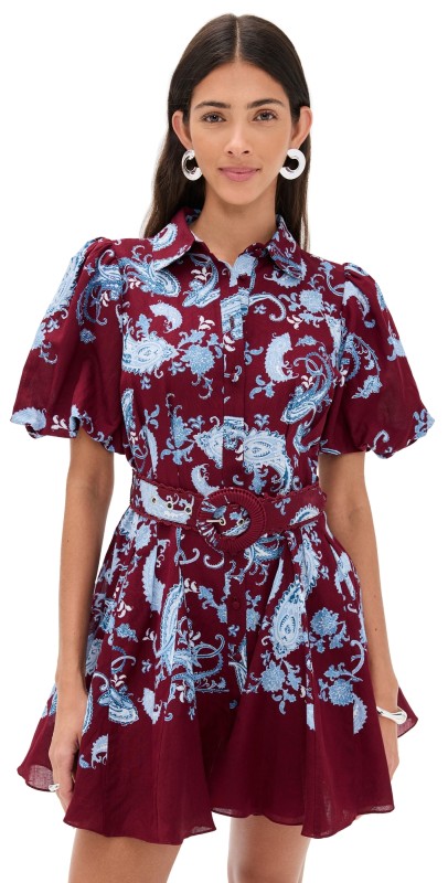Hemant and Nandita Collared Mini Shirt Dress Merlot