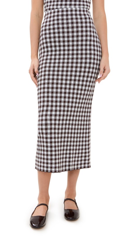 STAUD Karina Skirt Dark Chocolate Gingham