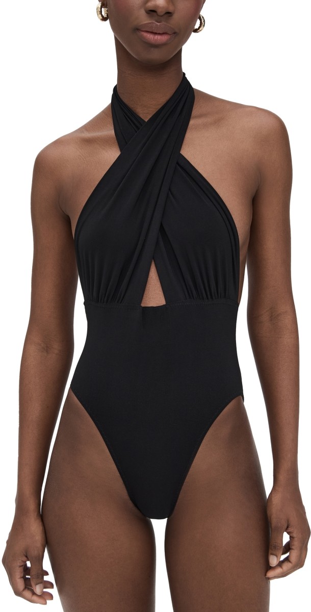 Norma Kamali Cross Halter Mio One Piece Black