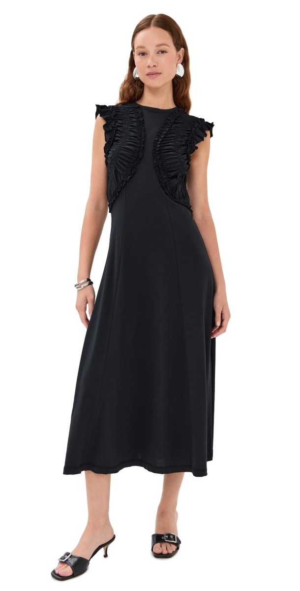 Ulla Johnson Shiva Sleeveless Ruffled Midi Dress Noir