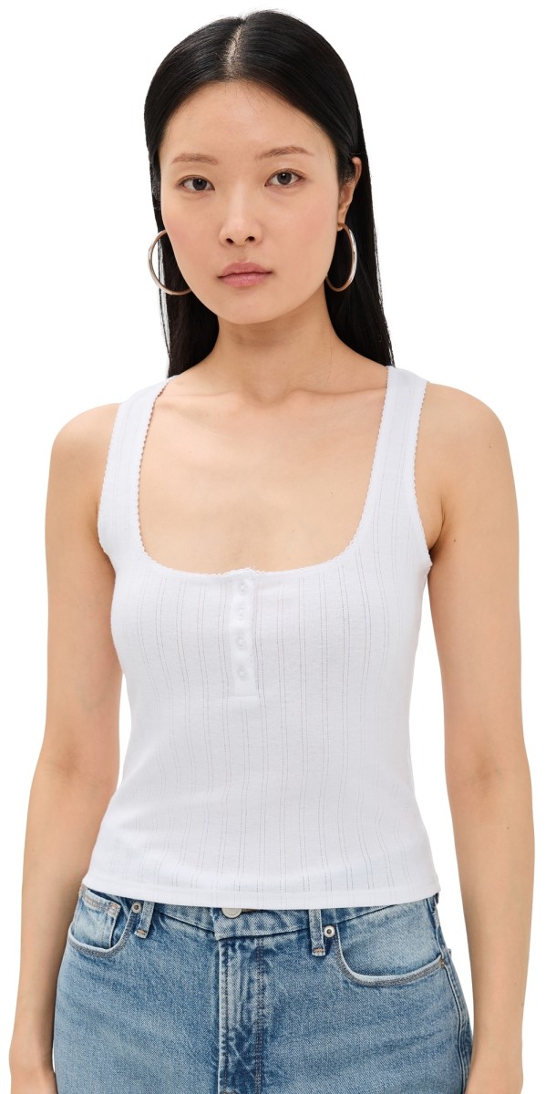 Good American Pointelle Henley Tank Top White001
