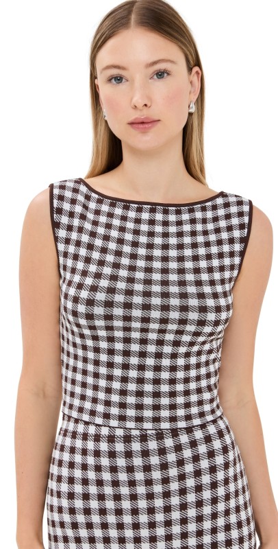 STAUD Montgomery Top Dark Chocolate Gingham