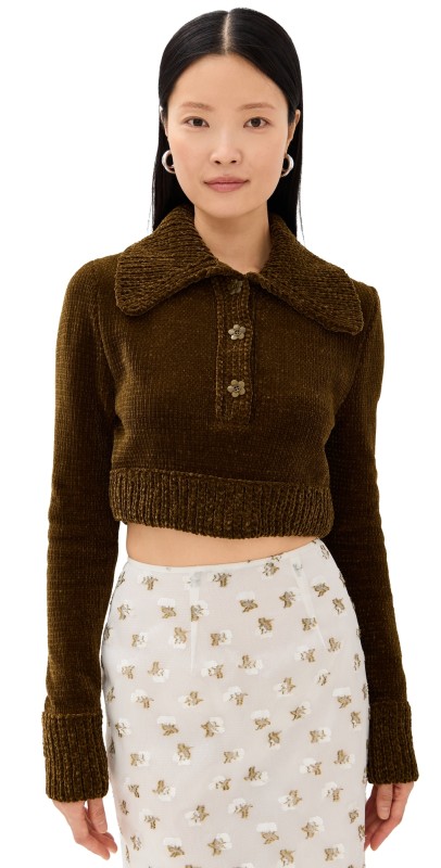 Cecilie Bahnsen Calla Velvet Olive Green Sweater Olive Green