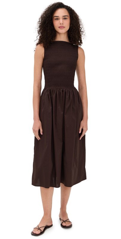 WAYF May Smocked Midi Dress Espresso