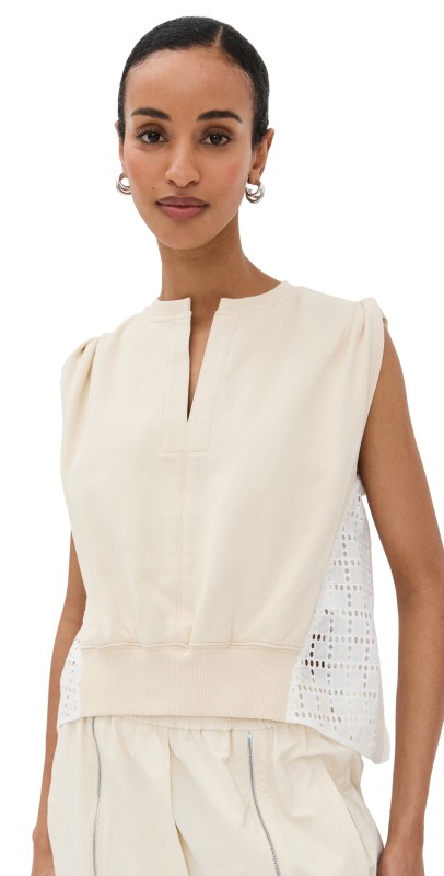 3.1 Phillip Lim French Terry Top W Broderie Anglaise Combo Ecru-White