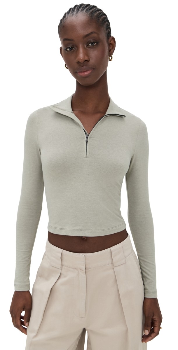 James Perse Cropped Long Sleeve Half Zip Overcast