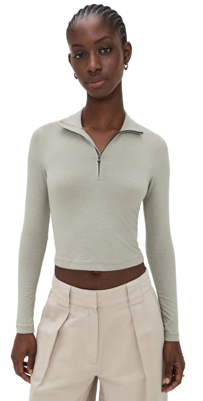 James Perse Cropped Long Sleeve Half Zip Overcast
