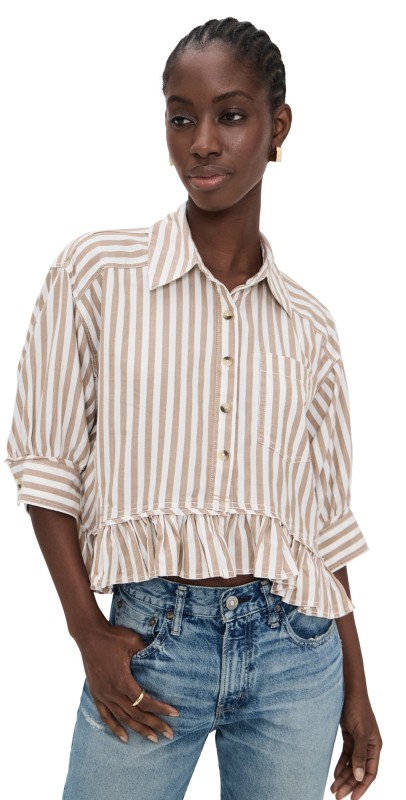 Free People Bailey Stripe Shirt Neutral Combo