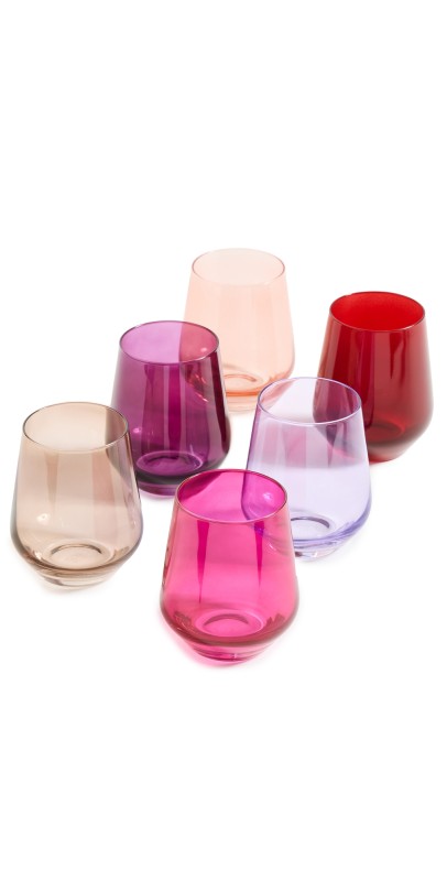 Estelle Colored Glass Stemless Set of 6 Fsa/Amth/Crl Pch/Pnk/Rd/Lav/Am