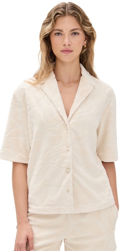 Faherty Cabana Towel Terry Camp Shirt Marble Poolside Foliage
