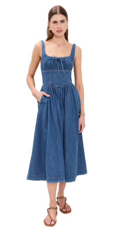 Reformation Balia Denim Midi Dress Rhine