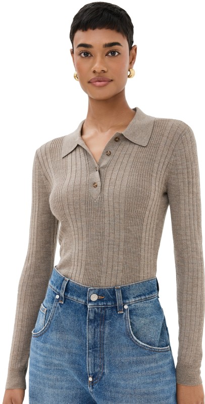 Reformation Hermia Regenerative Merino Polo Oatmeal