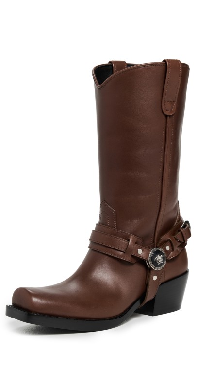 Versace Calf Leather Boots 50mm Moka/Aged Palladium