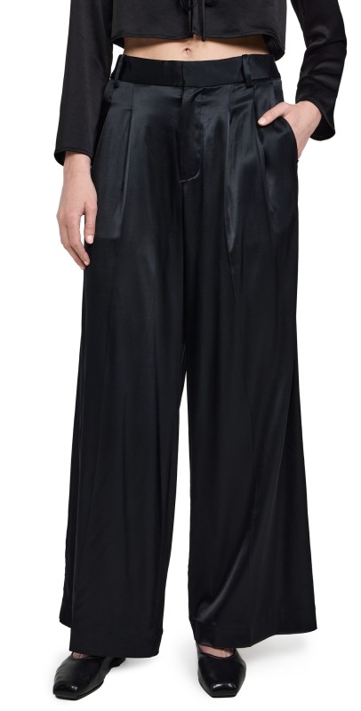 Madewell Super Wide Harlow Pants Stretch Satin True Black