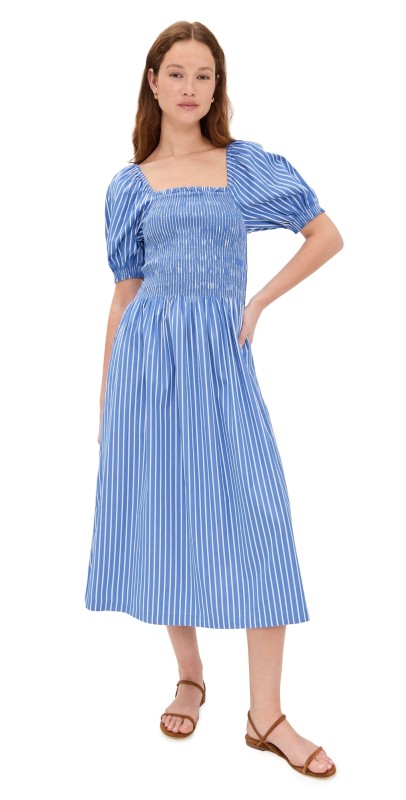 Madewell Smocked Puff Sleeve Midi Dress Waterfall