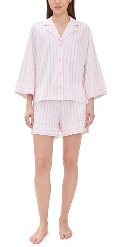 Petite Plume Pima Olivia Short Set White/Pink Stripe