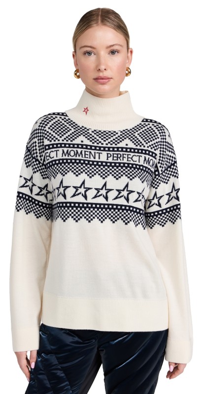 Perfect Moment Holiday Roll Neck Pullover White/Blue