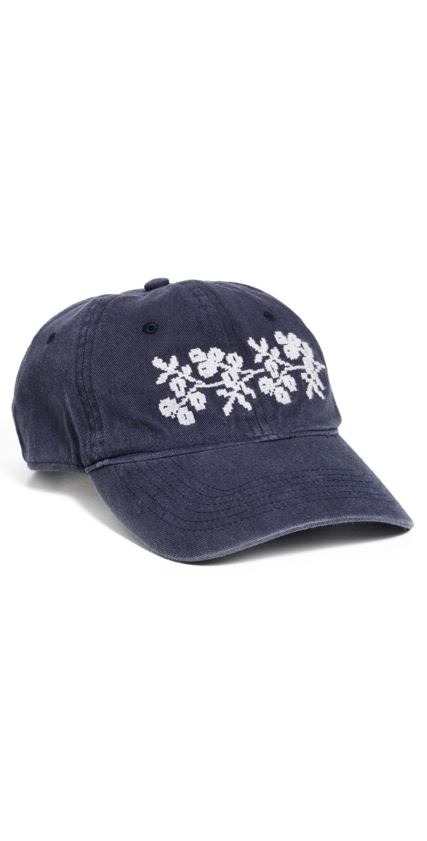 Loeffler Randall Cairo Baseball Cap Navy Canvas w/ Cream Embroidery