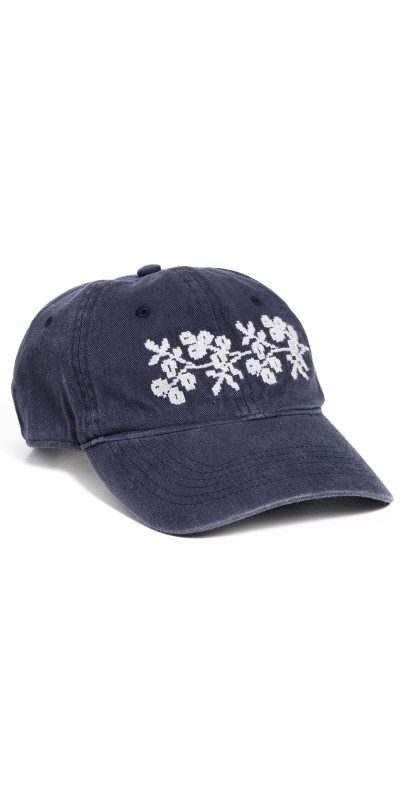 Loeffler Randall Cairo Baseball Cap Navy Canvas w/ Cream Embroidery