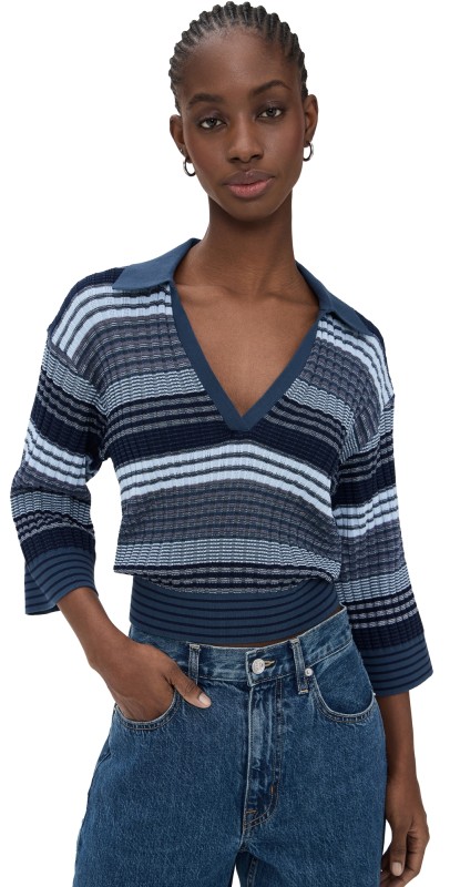 Ramy Brook Striped Azaria Top Navy Stripe