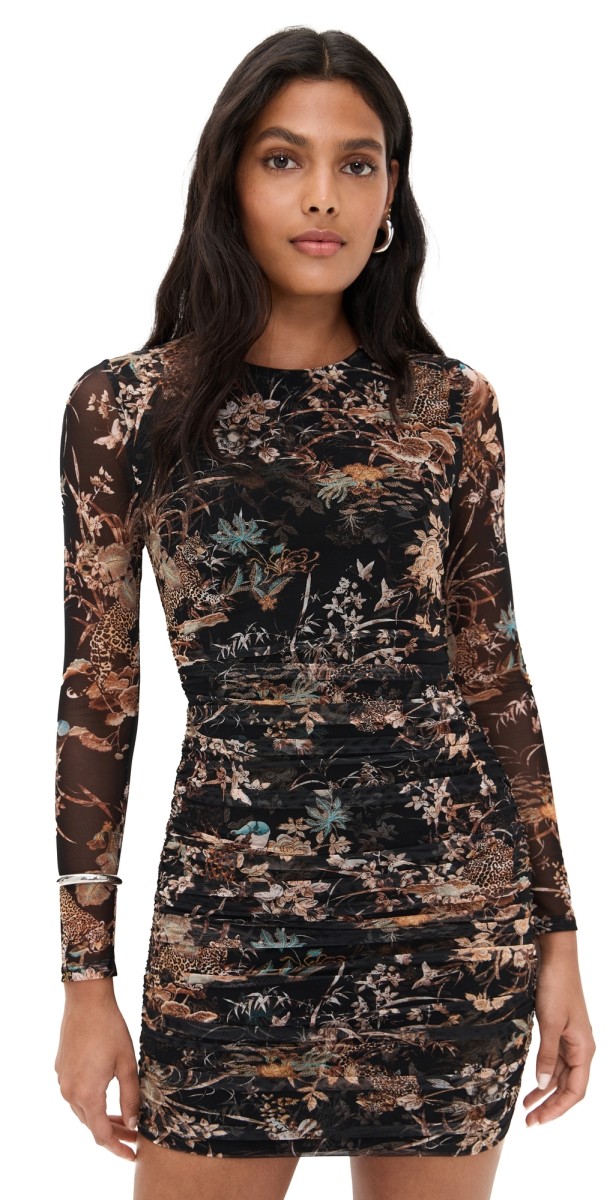 L'AGENCE Sunny Long Sleeve Mini Dress Blk Multi Tapestry Jungle Prin
