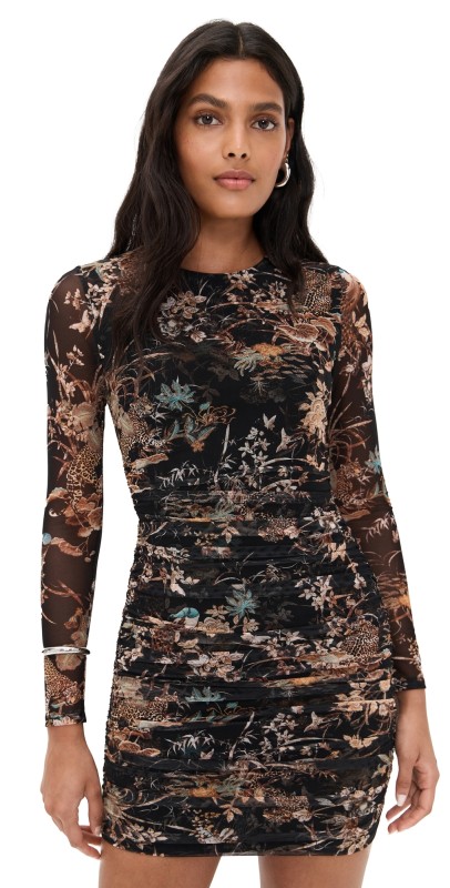 L'AGENCE Sunny Long Sleeve Mini Dress Blk Multi Tapestry Jungle Prin