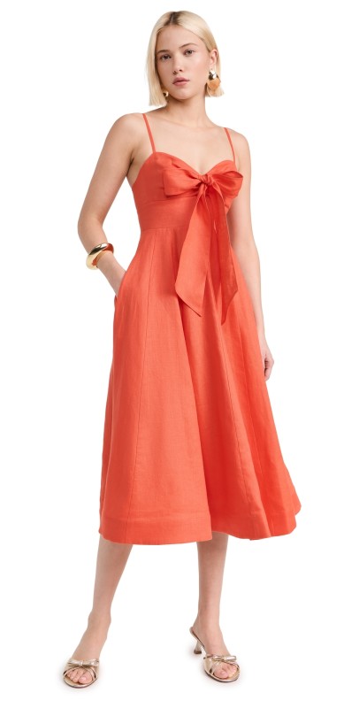 Zimmermann Crush Tie Front Midi Dress Red