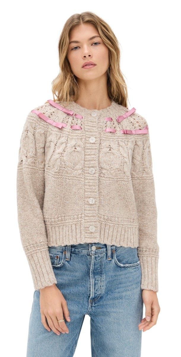 LoveShackFancy Clementian Cardigan Oatmeal Melange
