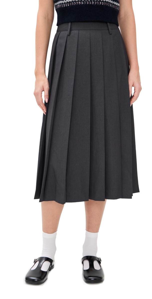 DUNST Pleats Long Skirt Charcoal Grey
