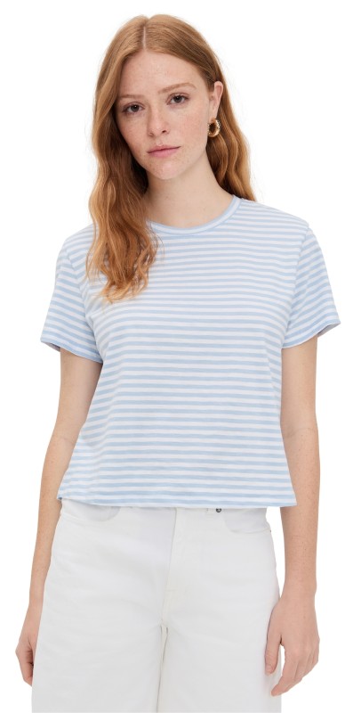 Madewell Bella Tee Slub Stripe White/Light Pool Stripe