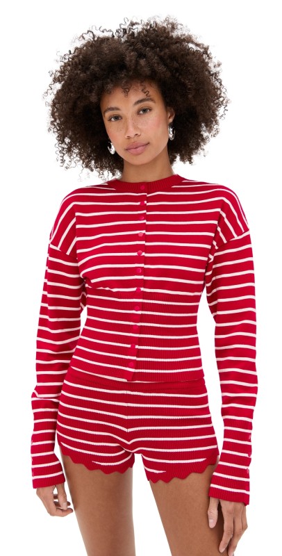 Lioness Head In The Clouds Cardigan Crimson Stripe