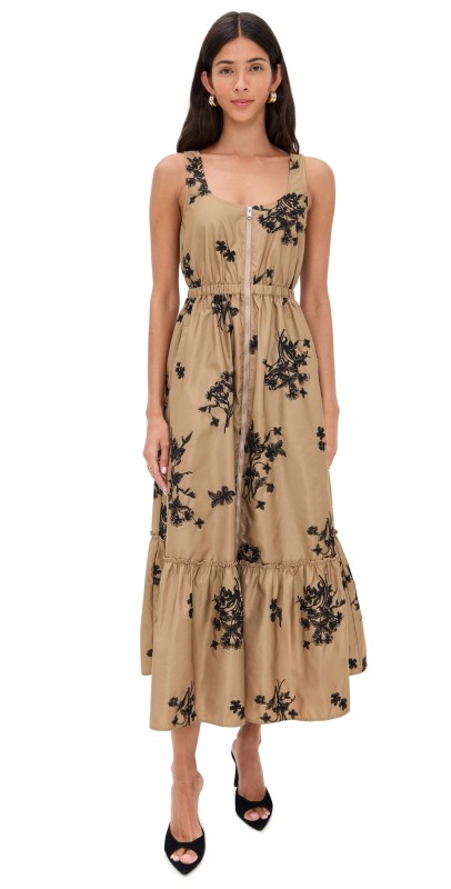 Cinq à Sept Wildflower Whimsy Vernetta Dress Brown Sandstone/Black
