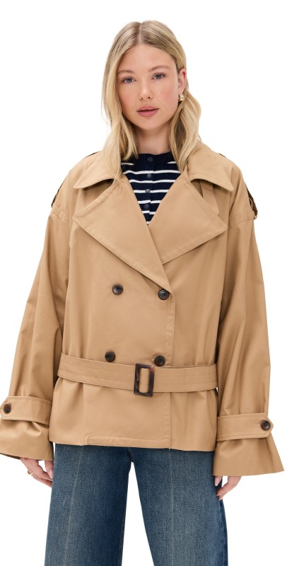 Pixie Market Tan Oversized Crop Trench Ta