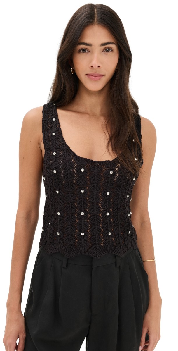 Generation Love Sol Crystal Pointelle Knit Tank Black