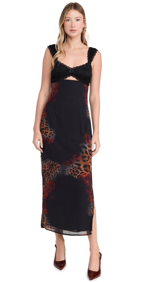 Runaway the Label Dinah Midi Dress Black Leopard